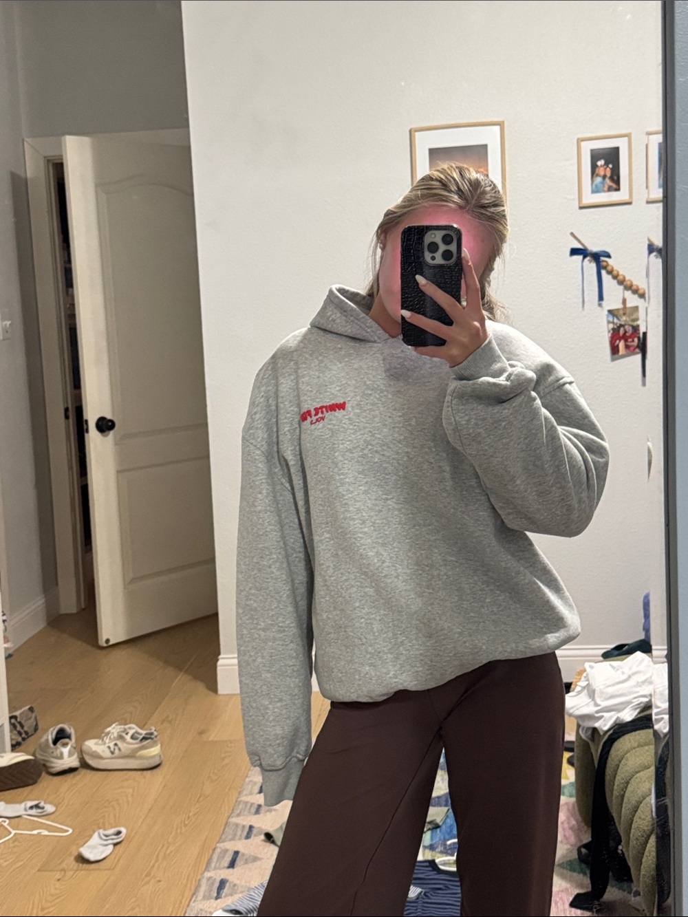 White fox grey and pink hoodie